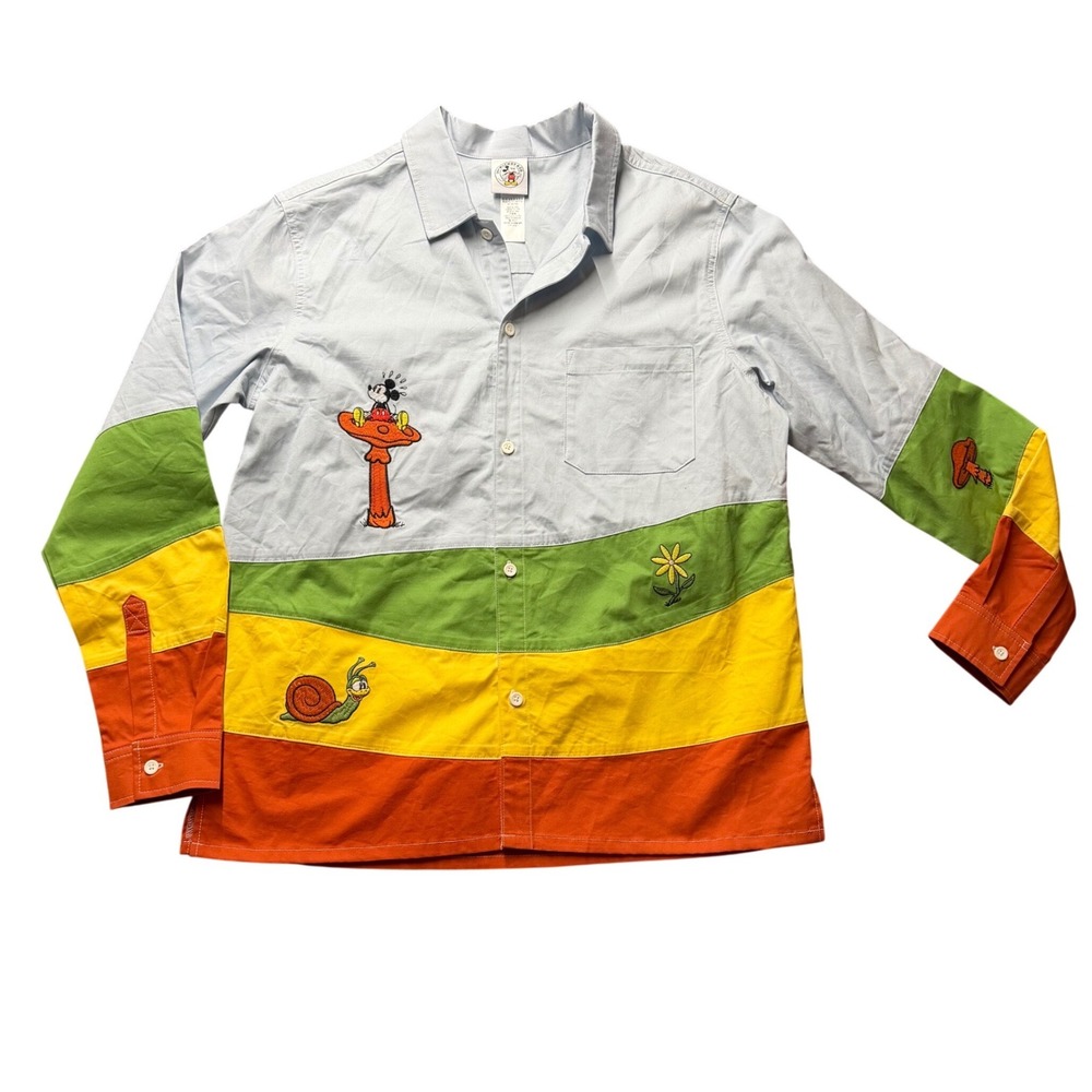 NWT Mickey & Co Retro Disney Parks Colorblock Embroidered Button Up shirt M